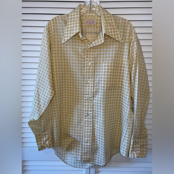 Vintage 1970s Men’s Arrow Getaway Long Sleeve Button Down Size Large Yellow Gold - Picture 3 of 16